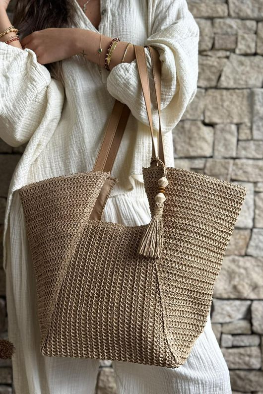 Varda Raffia Tote Bag Dark